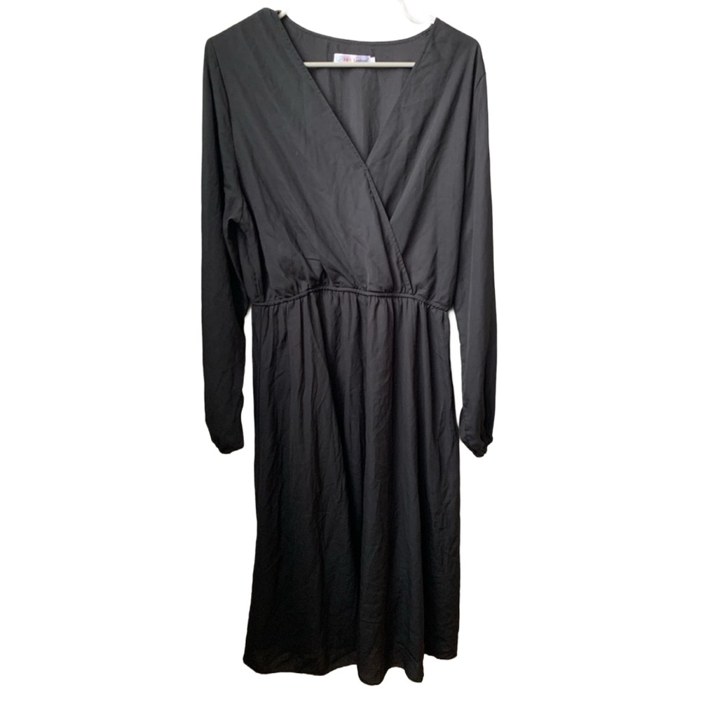 BBX LEPHSNT Women’s Black Wrap Front Long Sleeve Lined Dress